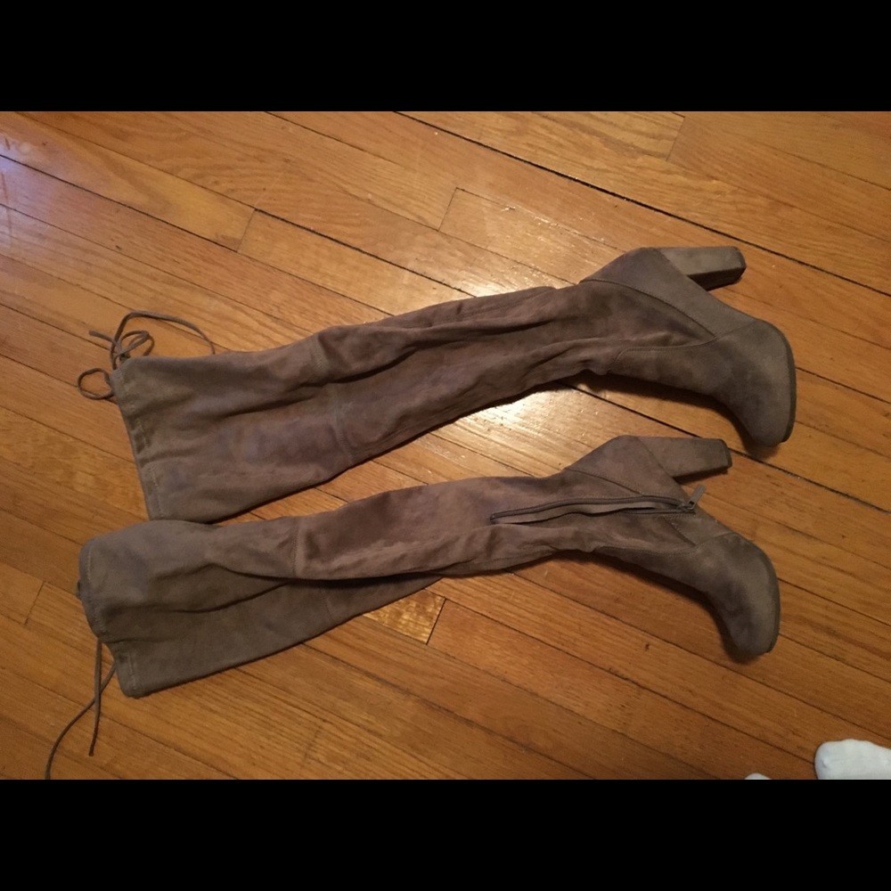 Taupe Suede Knee High Boots
